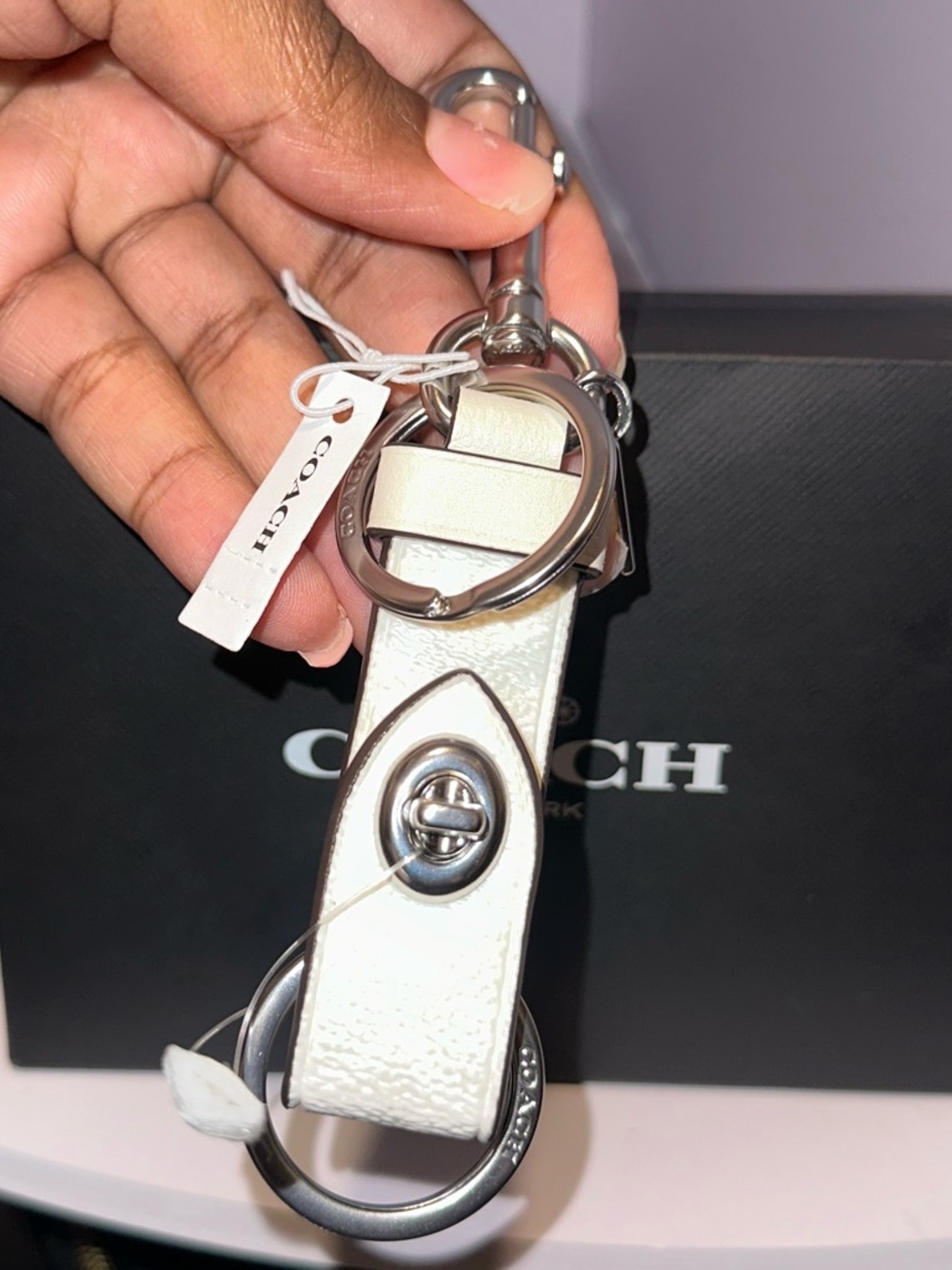 NWT Coach chalk Leather Key Fob with Silver Hardware